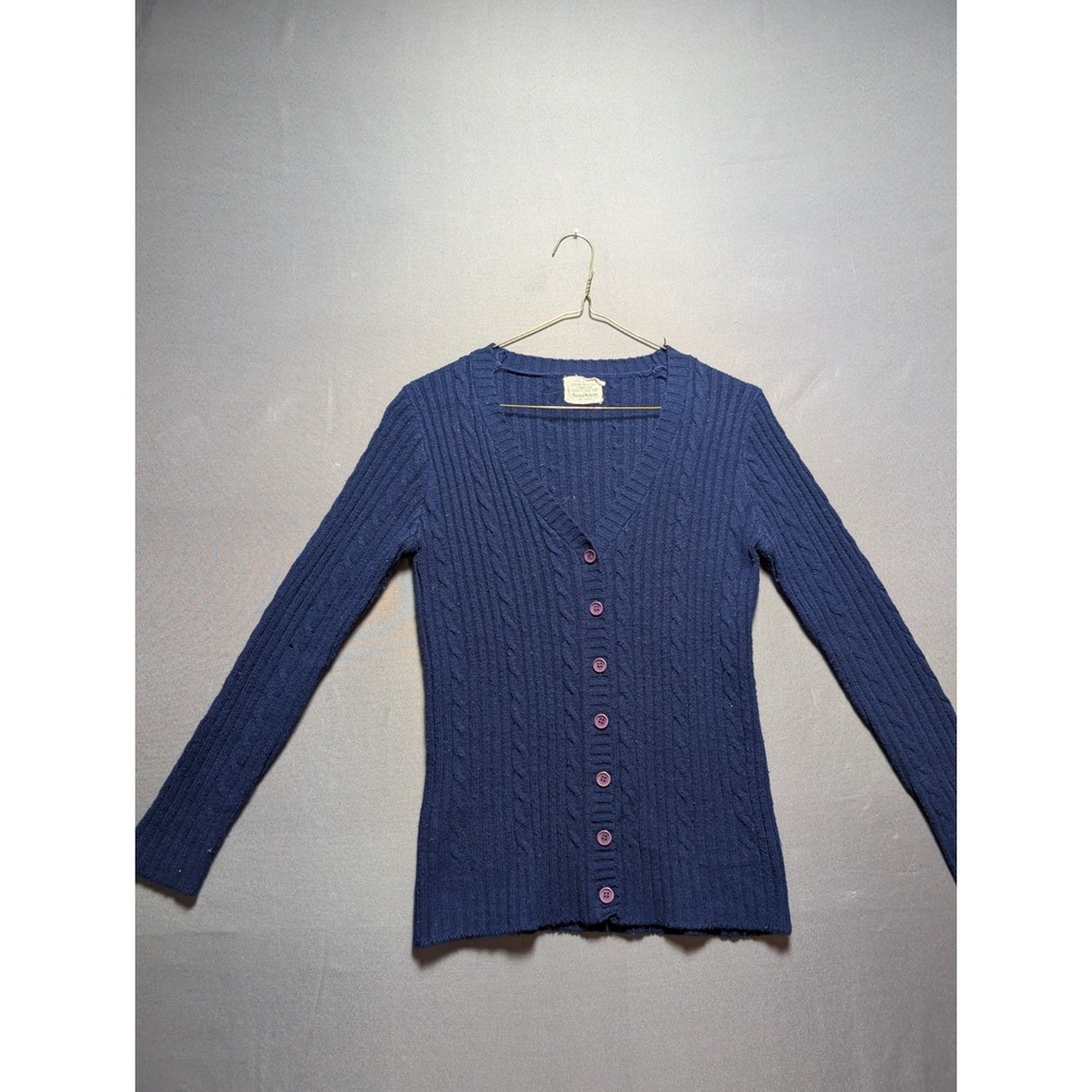 Vintage Sears Jr Cardigan Sweater Women's M Blue Cable Knit V Neck Button Front